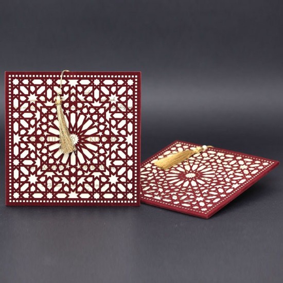Bordo Lazer Kesim Davetiye 218