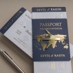 Pasaport ve Uçak Bileti Tasarımlı Düğün Davetiyesi