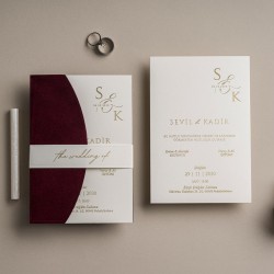 Bordo Detaylı Düğün Davetiyesi